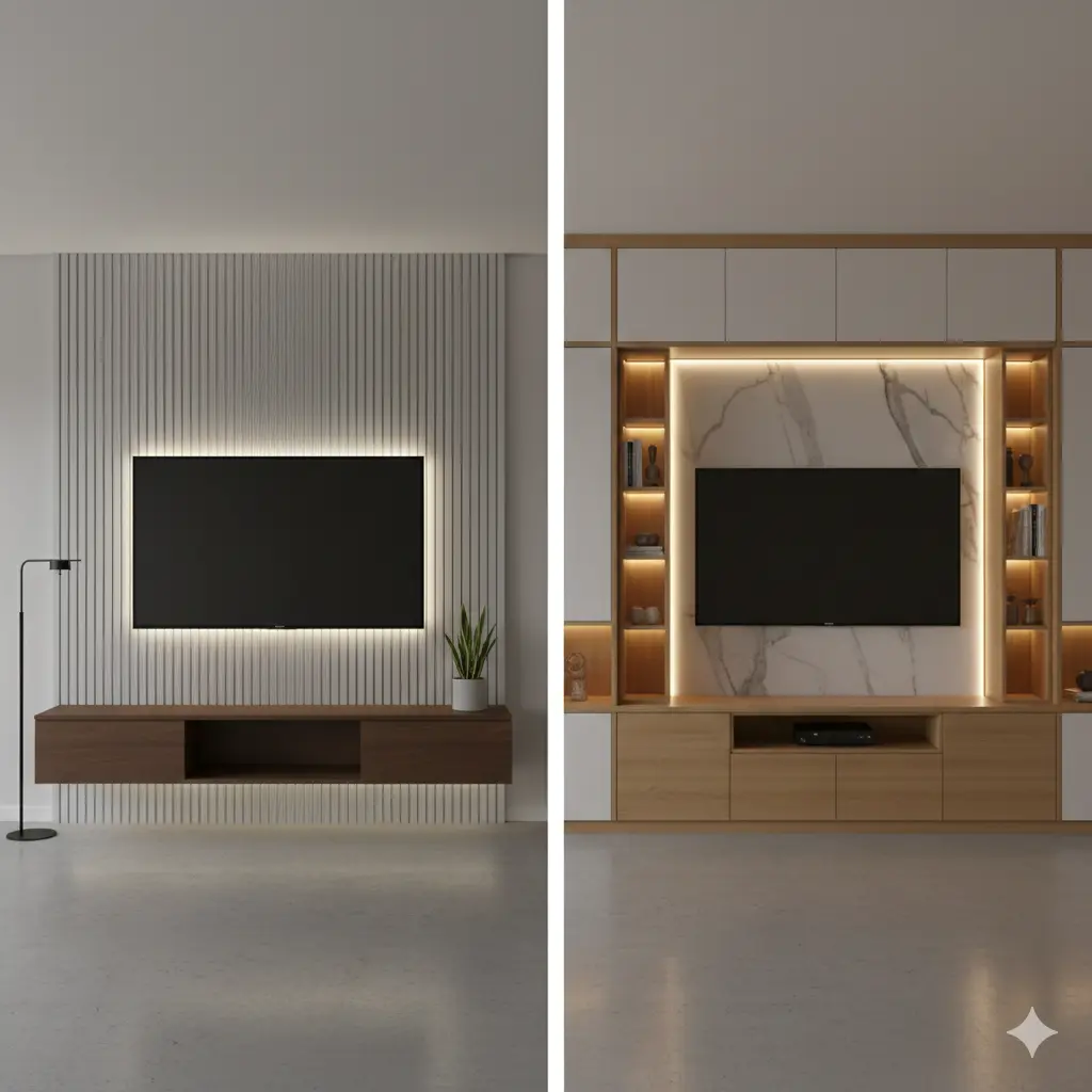Modern TV Unit Designs: Floating vs. Full Wall Units